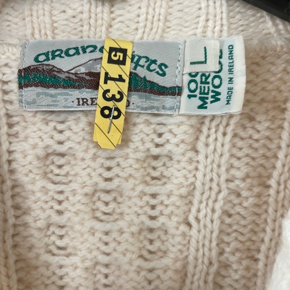 Aran Crafts Ireland Merino Wool Zip Cardigan Cable Knit Fisherman L - Picture 4 of 6